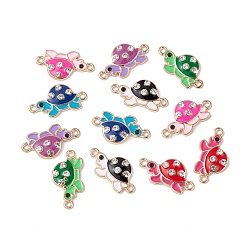 Mixed Color Alloy Enamel Connector Charms, Tortoise Links with Crystal Rhinestone, Light Gold, Cadmium Free & Nickel Free & Lead Free, Mixed Color, 23x12x3mm, Hole: 1.5mm