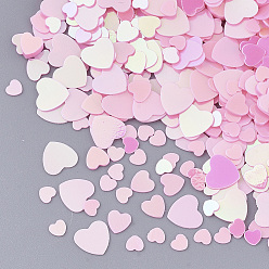 Rose Nacré Accessoires d'ornement, paillette / paillettes en plastique pvc, cœur, perle rose, 3~5.5x3~5.5x0.4mm