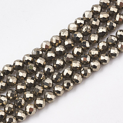 Pyrite Natural Pyrite Beads Strands, Faceted, Round, 3mm, Hole: 0.8mm, about 135~150pcs/strand, 15.9 inch