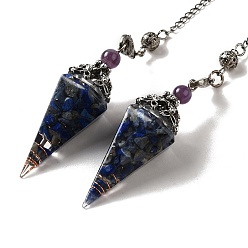 Lapis Lazuli Natural Lapis Lazuli Dowsing Pendulum Big Pendants, with Resin, Amethyst & Quartz Crystal, Hexagonal Cone, 300mm, Hole: 1.5mm