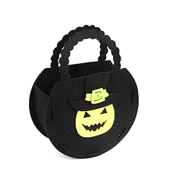 Noir Sacs de bonbons d'halloween en feutre avec poignées, sac cadeau de friandises d'halloween cotillons pour les enfants, motif de citrouille, noir, 18x14.3x6 cm