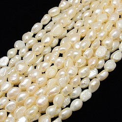 Creamy White Natural Cultured Freshwater Pearl Beads Strands, Two Sides Polished, Creamy White, 9~10mm, Hole: 0.8~1mm, about 32pcs/strand, 13.77 inch~14.17 inch