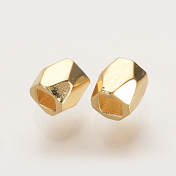 Real 18K Gold Plated Brass Spacer Beads, Nickel Free, Real 18K Gold Plated, Faceted Barrel, 3x3.5x3.5mm, Hole: 1.5mm