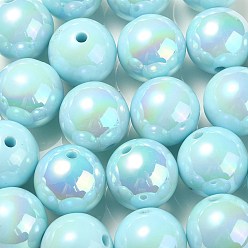 Cyan Clair Placage uv perles acryliques irisées arc-en-ciel, ronde, cyan clair, 17.5x17mm, Trou: 2.8mm
