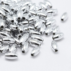 Plaqué Argent Placage de perles en plastique écologiques, ovale, Plaqué Argent, 8x4mm, Trou: 1mm, environ7300~7600 pcs / 500 g