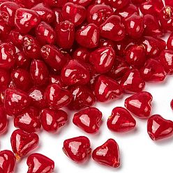 Red Handmade Silver Foil Glass Beads, Heart, Red, 12x8mm, Hole: 1~2mm