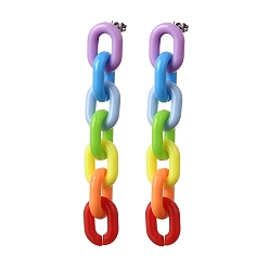 Colorful Rainbow Dangle Stud Earrings, with Acrylic Cable Chains, 304 Stainless Steel Stud Earring Pins & Ear Nuts, Colorful, 83x14mm, Pin: 0.6mm