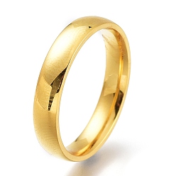 Oro 304 anillos de dedo del acero inoxidable, anillos de banda lisos, dorado, tamaño de EE. UU. 6~9, diámetro interior: 16~19 mm