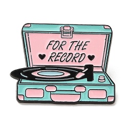 Pink Record Player Enamel Pins, Electrophoresis Black Plated Alloy Brooch, Pink, 23x30x1.5mm