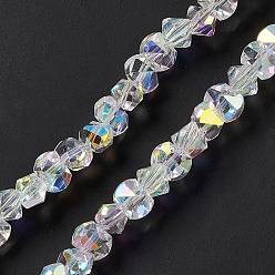 Clair AB Transparentes perles de verre de galvanoplastie brins, de couleur plaquée ab , facette, bowknot, clair ab, 6x8x7.5mm, Trou: 1.5mm, Environ 93~97 pcs/chapelet, 20.87~21.26 pouce (53~54 cm)
