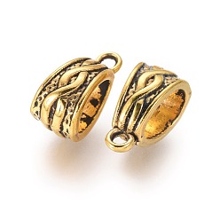 Oro Antiguo Fianzas de tubo de aleación de estilo tibetano, fianzas de bucle, abalorios de fianza, sin plomo y níquel y cadmio, color dorado antiguo, sobre 14 mm de largo, 7.5 amplia, 9 mm de espesor, agujero: 1.5 mm