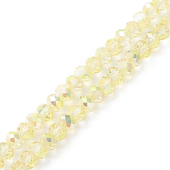 Jaune Plaquent verre transparent perles brins, de couleur plaquée ab , facette, rondelle, jaune, 5.5x4mm, Trou: 1mm, Environ 100 pcs/chapelet, 17.01'' (43.2 cm)