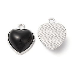 Black Alloy Pendants, Resin Heart Charms, Platinum, Black, 16.5x14x6.5mm, Hole: 2mm
