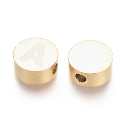 Letter A 304 Stainless Steel Beads, Flat Round with Letter, Letter.A, 10x4.5mm, Hole: 2mm