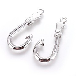 Stainless Steel Color 304 Stainless Steel Hook and S-Hook Clasps, Fish Hook Charms, Stainless Steel Color, 37x15.5x2.5mm, Hole: 2.5mm