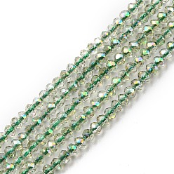 Light Yellow Electroplate Glass Beads Strands, Full Rainbow Plated, Faceted, Rondelle, Light Yellow, 2~2.3x1.7~1.9mm, Hole: 0.3mm, about 208~214pcs/strand, 14.06~14.33''(35.7~36.4cm)