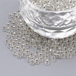 Clair 6/0 grader des perles de rocaille en verre rondes, Argenté, clair, 4x3mm, Trou: 1mm, environ 4800 pcs / livre