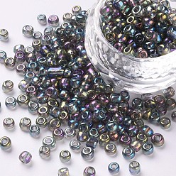 Dark Gray Round Glass Seed Beads, Transparent Colours Rainbow, Round, Dark Gray, 2mm