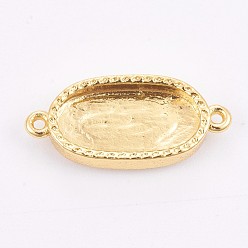 Golden Brass Cabochon Connector Settings, Plain Edge Bezel Cups, Long-Lasting Plated, Oval, Golden, Tray: 7x14mm, 9x20x3.5mm, Hole: 1mm