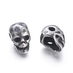 Plata Antigua Halloween 304 cuentas de acero inoxidable, cabeza del cráneo, plata antigua, 12x7x9.5 mm, agujero: 2 mm