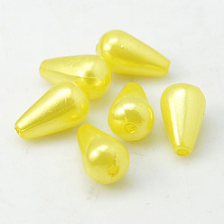 Jaune Abs en plastique imitation perle, goutte , jaune, 16x10mm, Trou: 1mm, environ 600 pcs / livre
