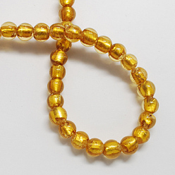 Verge D'or Perles en verre de feuille d'argent faites à la main , ronde, verge d'or, 9.5~10.5mm, Trou: 1~2mm
