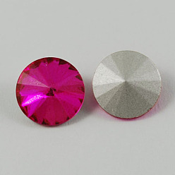 Deep Pink Glass Pointed Back Rhinestone, Rivoli Rhinestone, Back Plated, Cone, Deep Pink, 12x6mm