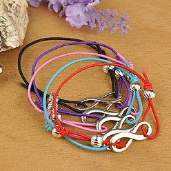 Mixed Color Stretchy Fashion Adjustable Bracelets, with Alloy Infinity Pendants, Iron Corrugated Beads and Elastic Cord, Mixed Color, 40~70mm 