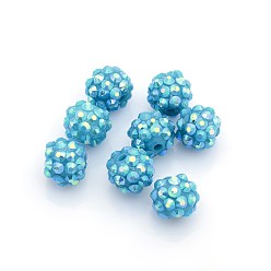 Deep Sky Blue Resin Rhinestone Beads, AB Color, Round, Deep Sky Blue, 12x10mm, Hole: 2mm
