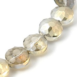 Dark Khaki Electorplated Glass Beads, Rainbow Plated, Faceted, Flat Round, Dark Khaki, 14x9mm, Hole: 1mm