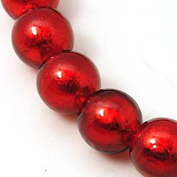 Rouge Perles en verre argent faites à la main , ronde, rouge, 10mm, Trou: 2mm