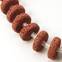 Chocolat Brins de perles de pierre de lave naturelle, teint, perles heishi, disque / plat rond, chocolat, 20x7mm, Trou: 1mm