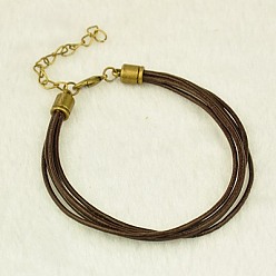 Coconut Brown Cowhide Leather Cord Bracelets, with Alloy Lobster Claw Clasps, Coconut Brown, 195mm