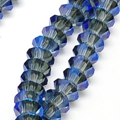 Medium Blue Electroplate Glass Beads Strands, Full Rainbow Plated, Faceted, Bicone, Medium Blue, 6x4mm, Hole: 1mm