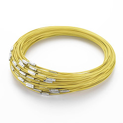 Amarillo Cuerda del collar de alambre de acero inoxidable de fabricación de la joyería diy, con cierre de tornillo de cobre, amarillo, 17.5 pulgadas x 1 mm, diámetro: 14.5 cm