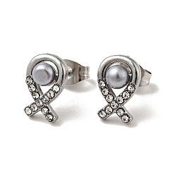 Silver Fish 304 Stainless Steel Stud Earrings, Plastic Bead with 316 Surgical Stainless Steel Pin Ear Studs, Stainless Steel Color, Silver, 11x7mm, Pin: 0.7mm