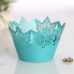 Dark Turquoise Thanksgiving Day Theme Maple Leaf Paper Baking Cups, Fluted Cupcake Liner, Bakeware Accessoires, Dark Turquoise, 215x90mm