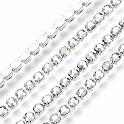 Plata Cadenas de strass de diamantes de imitación de latón electrochapado, cadenas de la taza del Rhinestone, con carrete, plata, plata, ss 6.5 (2~2.1 mm), 2~2.1 mm, sobre 10yards / rodillo (9.14 m / rollo)