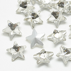 Crystal Pointed Back Glass Rhinestone Cabochons, Back Plated, Faceted, Star, Crystal, 8x8x4mm