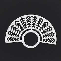 Silver Aluminium Pendants, Laser Cut Pendants, Fan Shape, Silver Color Plated, 33x48x1mm, Hole: 13mm