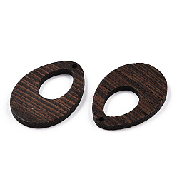 Coconut Brown Natural Wenge Wood Pendants, Undyed, Hollow Teardrop Charms, Coconut Brown, 38x28.5x3.5mm, Hole: 2mm