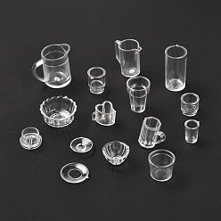 Прозрачный 15 прозрачный пластиковый набор игровых чашек для еды, моделирование миниатюрных чашек, детские игрушки, прозрачные, 10~24x8~15x3~22 мм, 15 шт / комплект