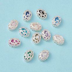 Mixed Color Eco-friendly Brass Micro Pave Cubic Zirconia Multi-strand Links, Rack Plating, Cadmium Free & Lead Free, Oval, Silver Color Plated, Mixed Color, 14x10x5mm, Hole: 1.2mm
