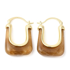 Peru Real 16K Gold Plated Brass Hoop Earrings, Resin Imitation Gemstone Earrings for Women, Peru, 34x23x9mm