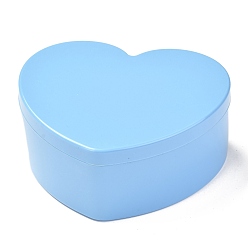 Light Sky Blue Heart Plastic Jewelry Boxes, Double Layer with Cover and Mirror, Light Sky Blue, 12.2x13.3x5.55cm, 4 compartments/box