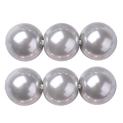 Humo Blanco Hebras redondas de perlas de vidrio teñido ecológico, Grado A, cordón de algodón rosca, whitesmoke, 8 mm, agujero: 0.7~1.1 mm, sobre 52 unidades / cadena, 15 pulgada