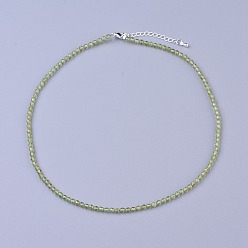 Peridot Natural Peridot Beaded Necklaces, with Brass Lobster Claw Clasps, Faceted Round Beads, 16.5 inch~16.7 inch(42~42.5cm)x2mm