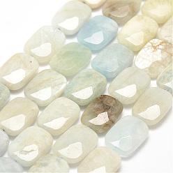 Aquamarine Natural Aquamarine Beads Strands, Faceted, Rectangle, 14x10x3mm, Hole: 1mm, about 26pcs/strand, 15.3 inch(39cm)