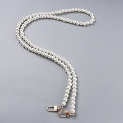 White Bag Chain Straps, with ABS Plastic Imitation Pearl Beads and Light Gold Zinc Alloy Swivel Clasps, for Bag Replacement Accessories, White, 110.2cm
