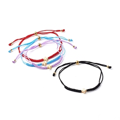 Couleur Mélangete Perles de laiton croisées bracelets de cordon de fil de nylon réglables, couleur mixte, diamètre intérieur: 3/4 pouce (1.8~9.1 cm)